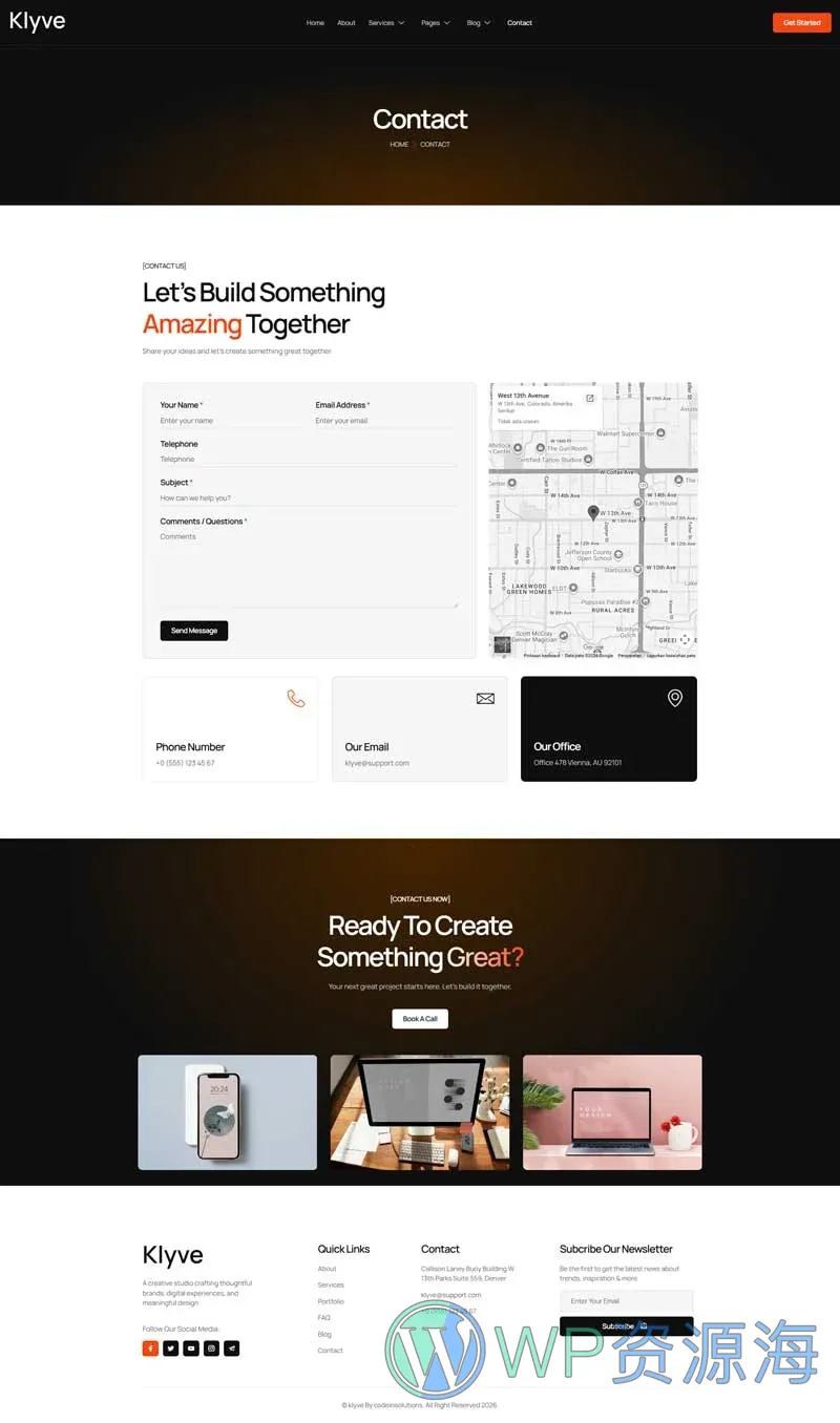 艺术设计Elementor网站模板_一键导入快速建站插图3-WP资源海 艺术/设计 Elementor 模板联系页面预览