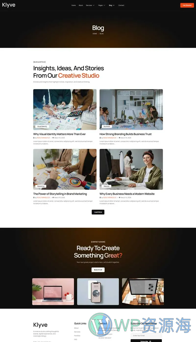 艺术设计Elementor网站模板_一键导入快速建站插图5-WP资源海 艺术/设计 Elementor 模板博客页面预览