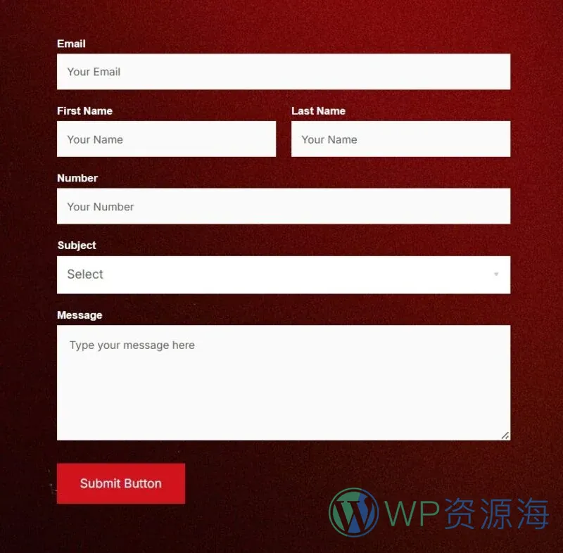摄影 Elementor 模板联系表单预览