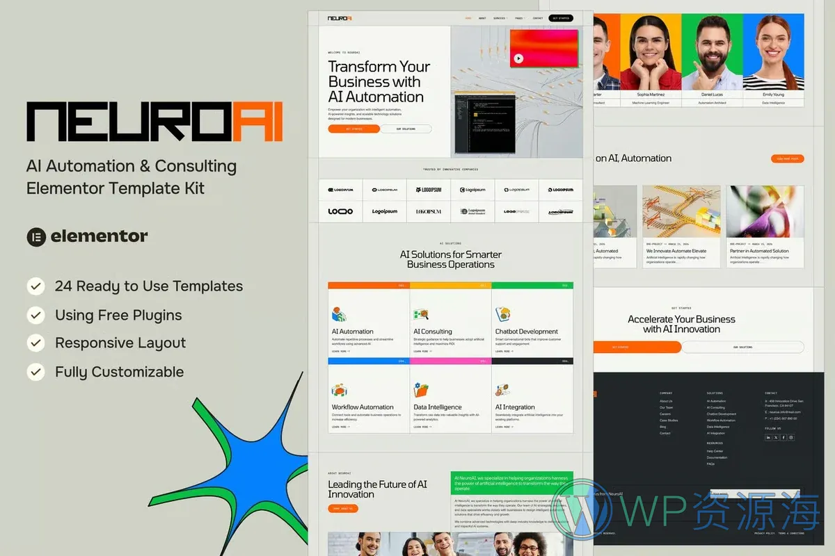 AI自动化咨询Elementor网站模板_一键导入快速建站插图-WP资源海 AI Elementor 网站模板封面