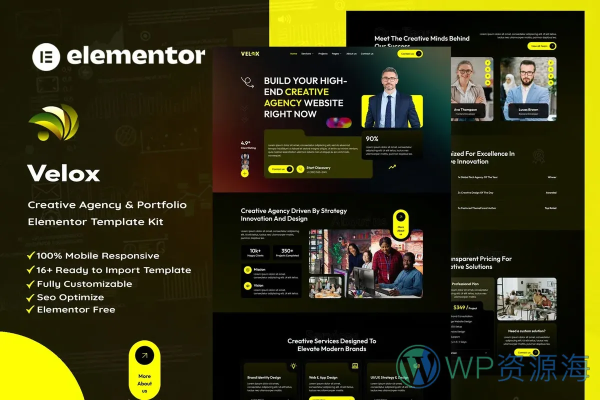 创意机构作品集Elementor网站模板_一键导入快速建站插图-WP资源海 广告/营销 Elementor 网站模板封面