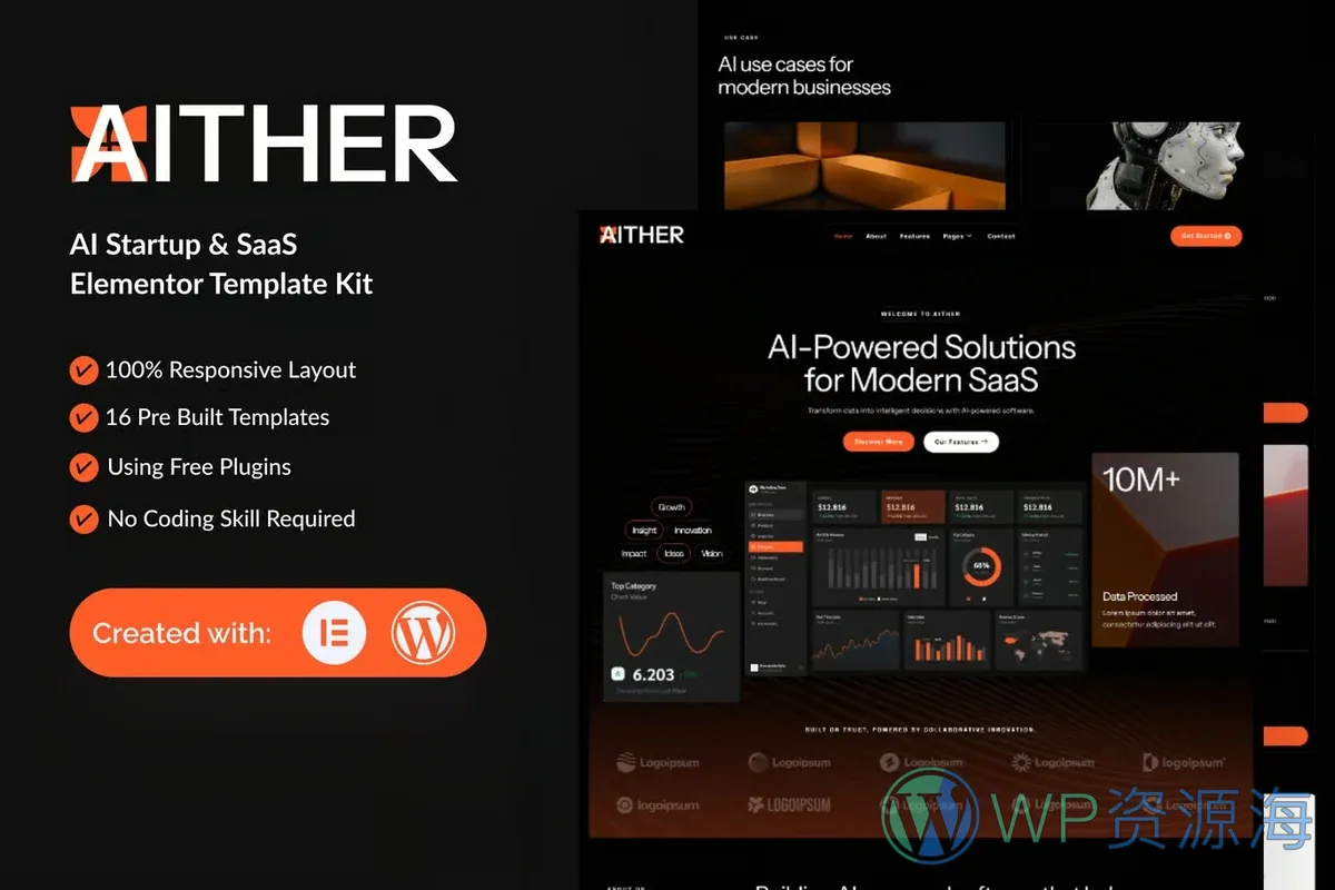 AI初创SaaS官网Elementor网站模板_一键导入快速建站插图-WP资源海 AI Elementor 网站模板封面