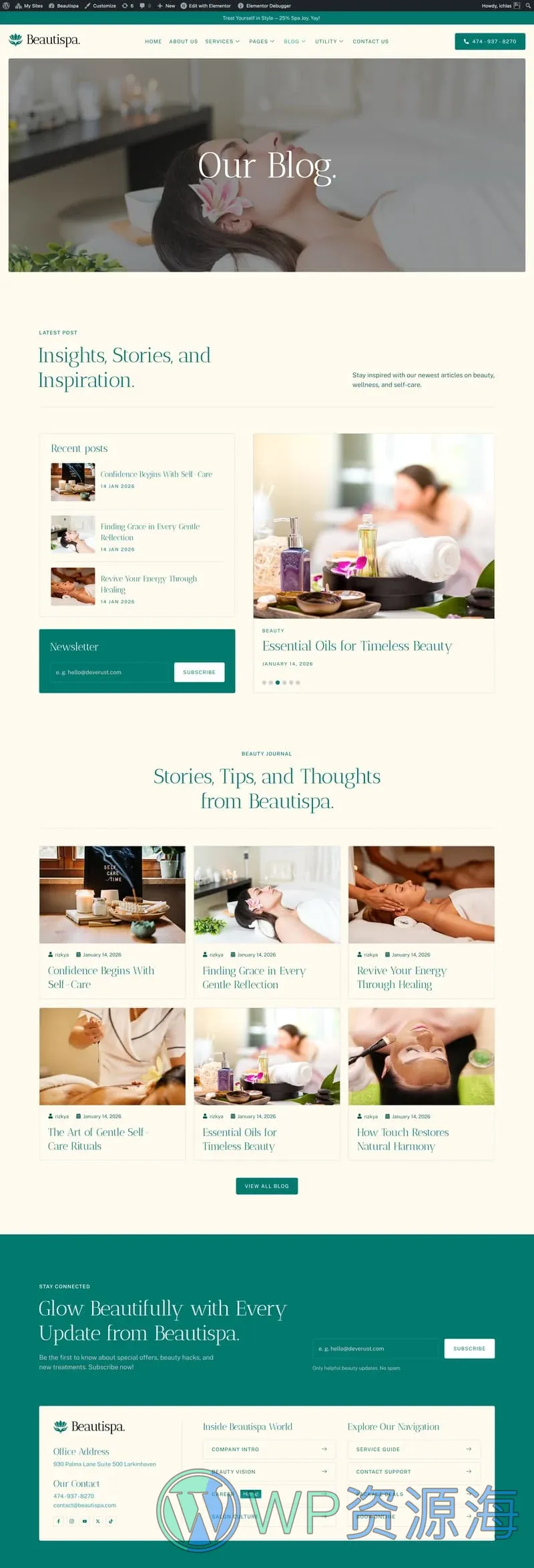 美容美发Elementor网站模板_一键导入快速建站插图4-WP资源海 美容/美发 Elementor 模板博客页面预览