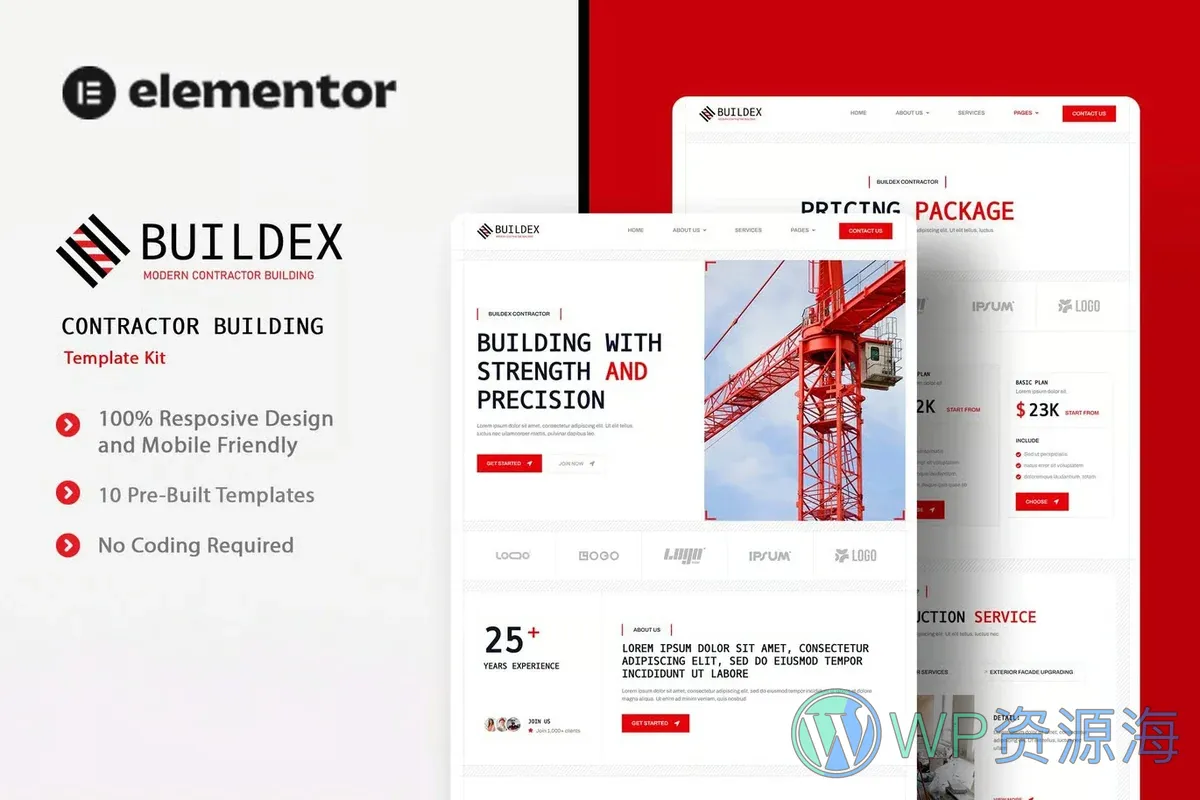 建筑地产Elementor网站模板_一键导入快速建站插图-WP资源海 建筑/地产 Elementor 网站模板封面