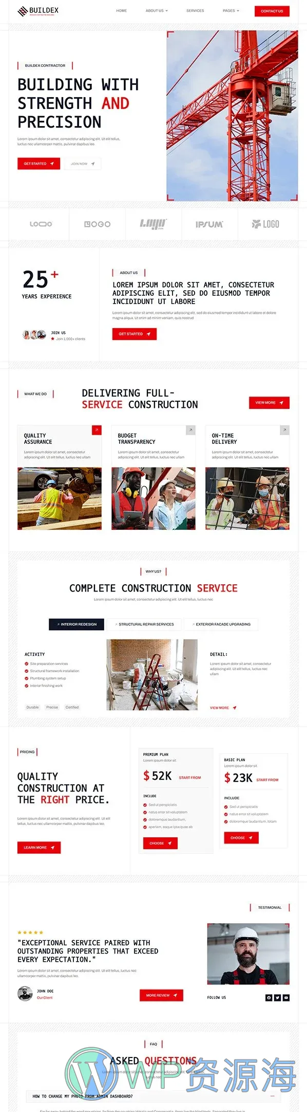 建筑地产Elementor网站模板_一键导入快速建站插图1-WP资源海 建筑/地产 Elementor 模板首页预览