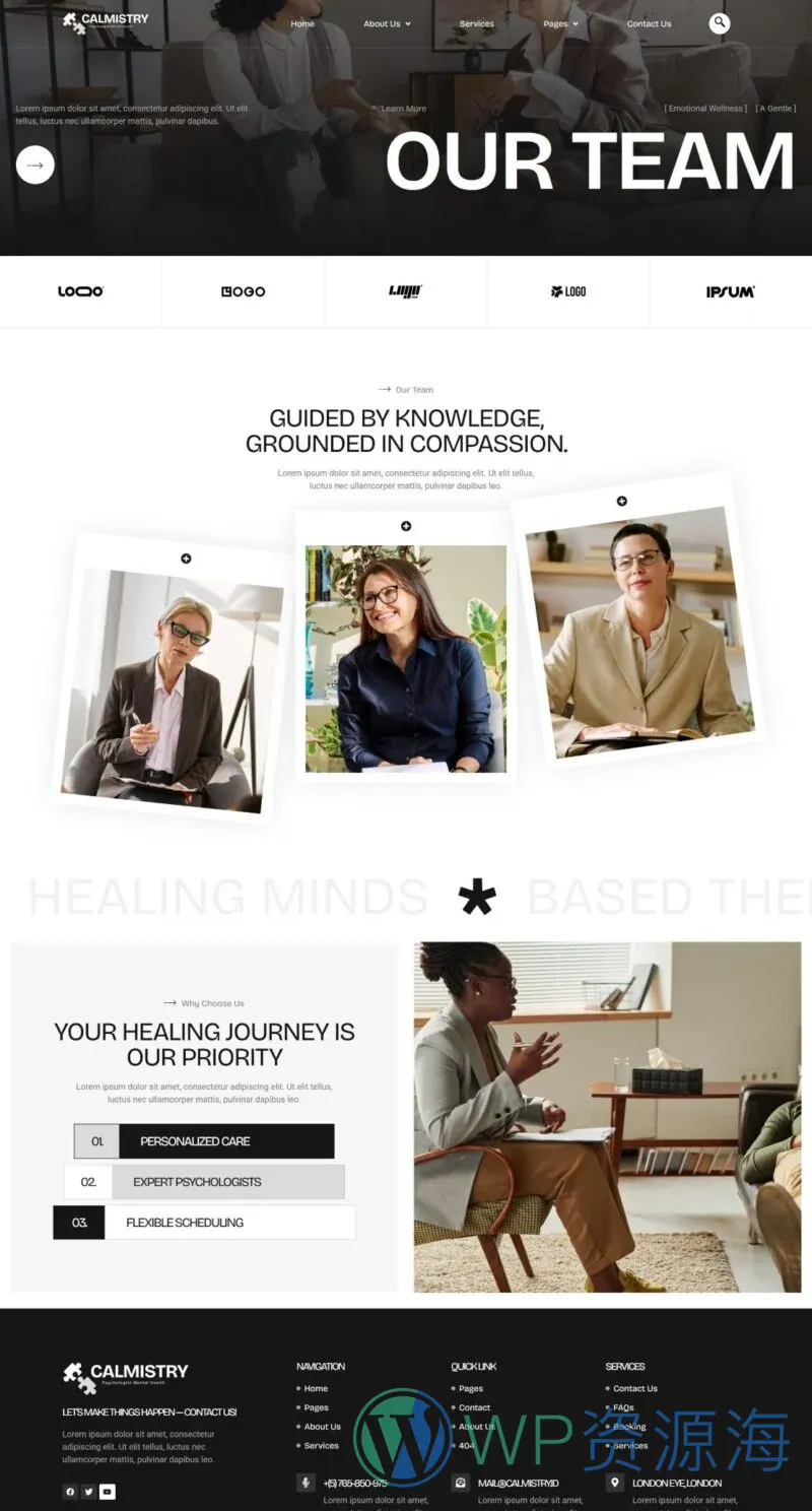 心理咨询与心理健康Elementor网站模板_一键导入快速建站插图3-WP资源海 健康/医药 Elementor 模板团队页面预览