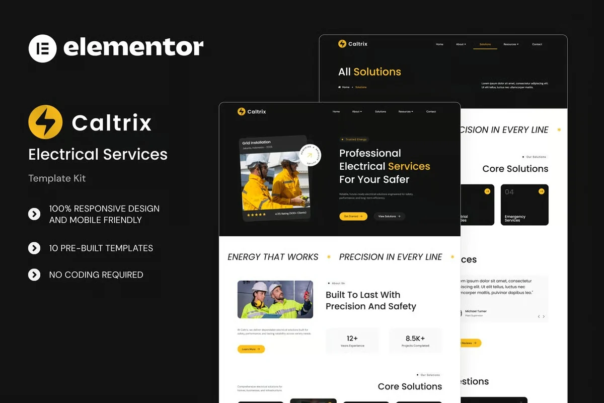 电气维修服务Elementor网站模板_一键导入快速建站