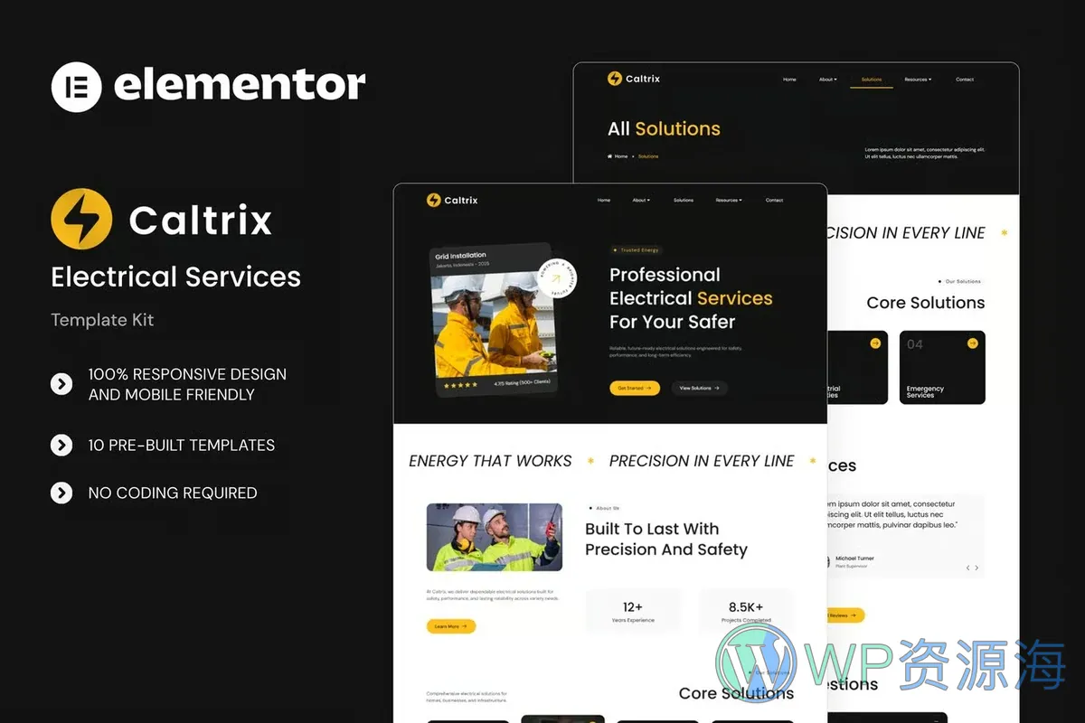 电气维修服务Elementor网站模板_一键导入快速建站插图-WP资源海 维修 Elementor 网站模板封面