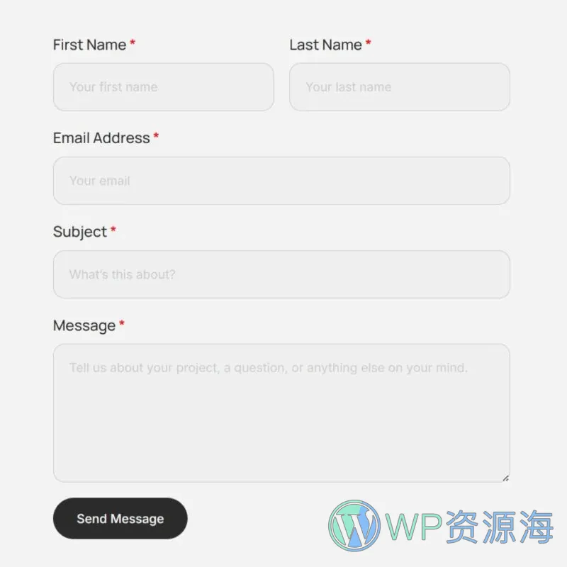 艺术设计Elementor网站模板_一键导入快速建站插图7-WP资源海 艺术/设计 Elementor 模板联系表单预览