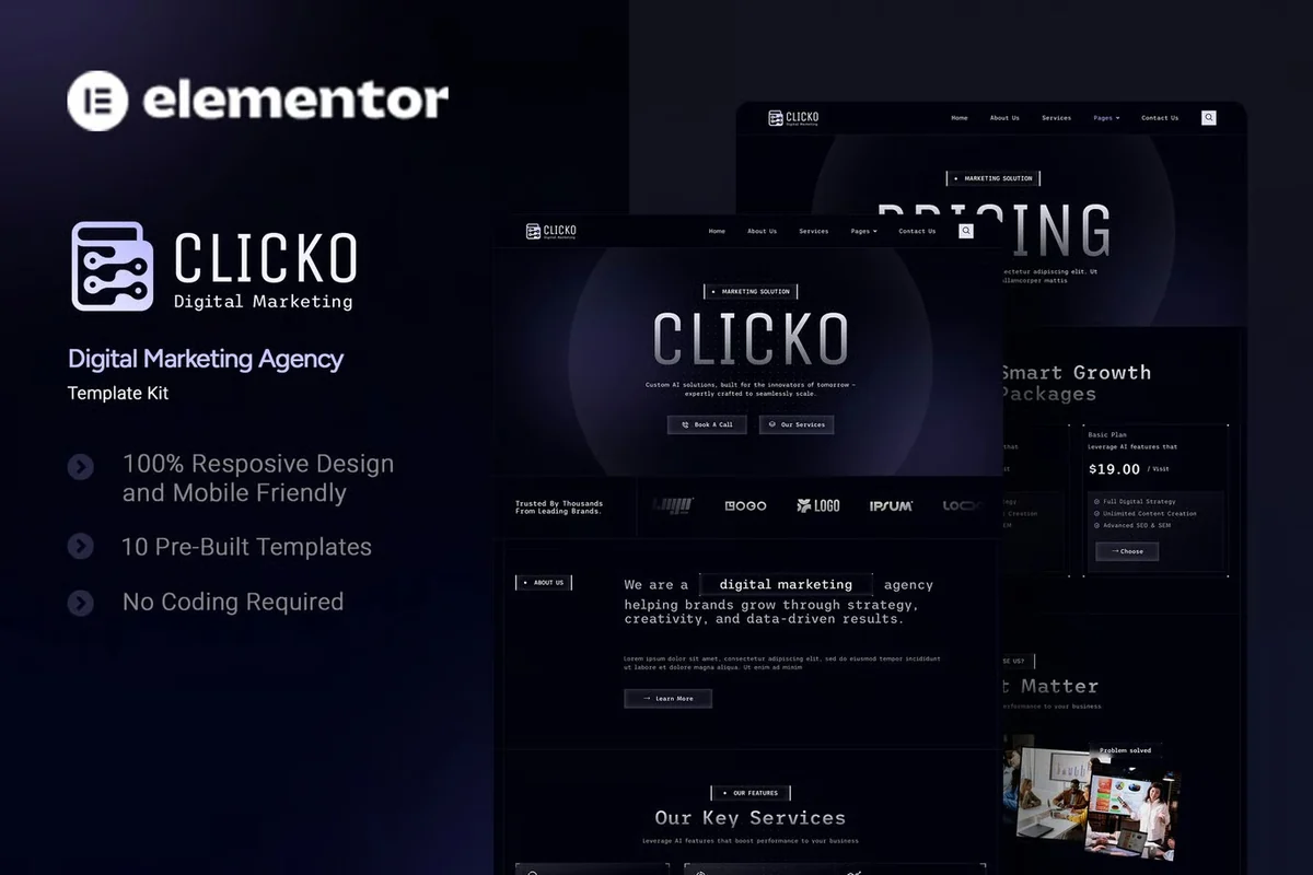 数字营销机构Elementor网站模板_一键导入快速建站