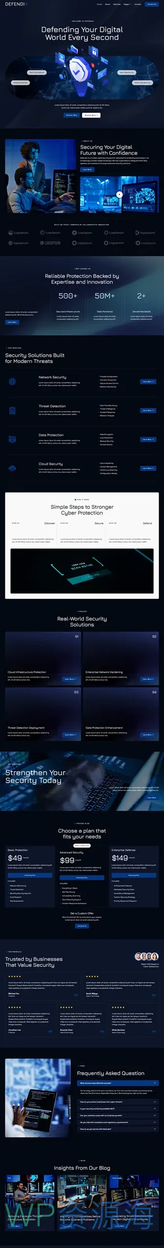 网络安全服务Elementor网站模板_一键导入快速建站插图1-WP资源海 IT互联网 Elementor 模板首页预览