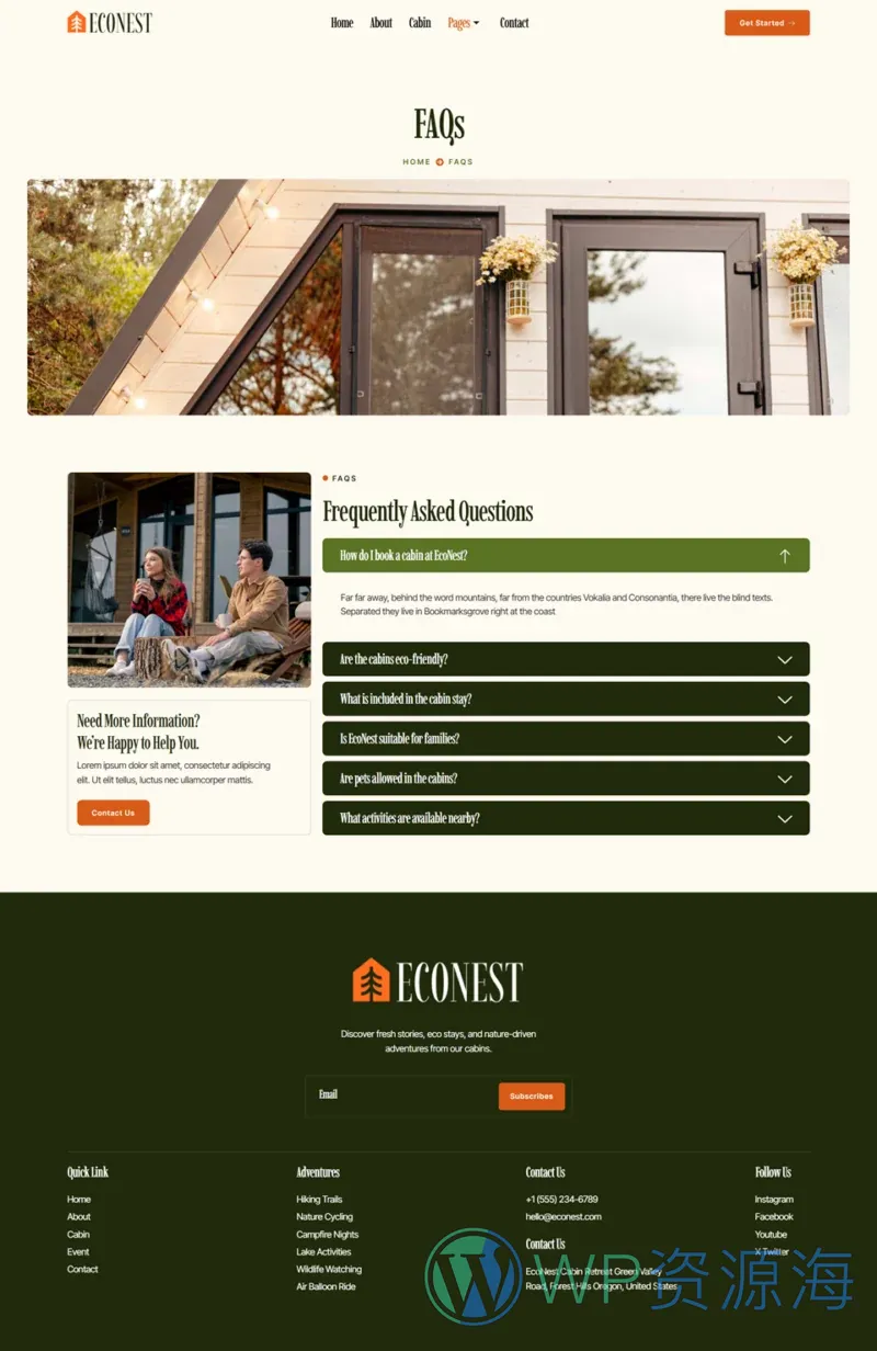 生态小屋度假Elementor网站模板_一键导入快速建站插图4-WP资源海 户外/旅行 Elementor 模板常见问题预览
