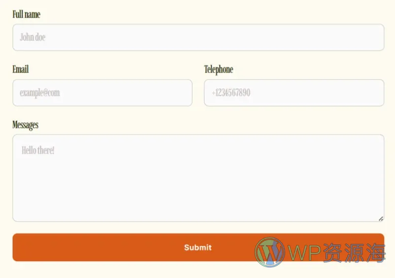 生态小屋度假Elementor网站模板_一键导入快速建站插图7-WP资源海 户外/旅行 Elementor 模板联系表单预览