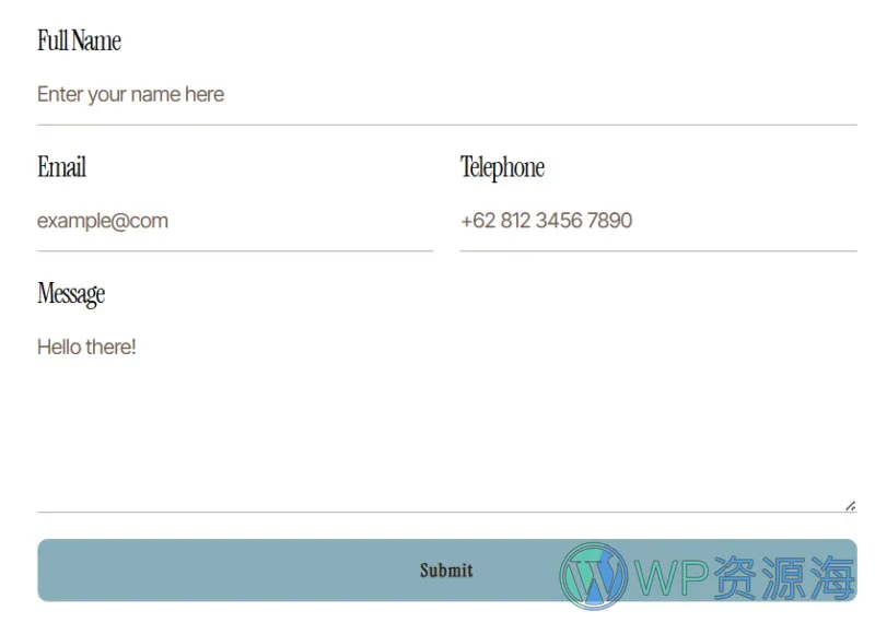 美容水疗养生Elementor网站模板_一键导入快速建站插图7-WP资源海 美容/美发 Elementor 模板联系表单预览