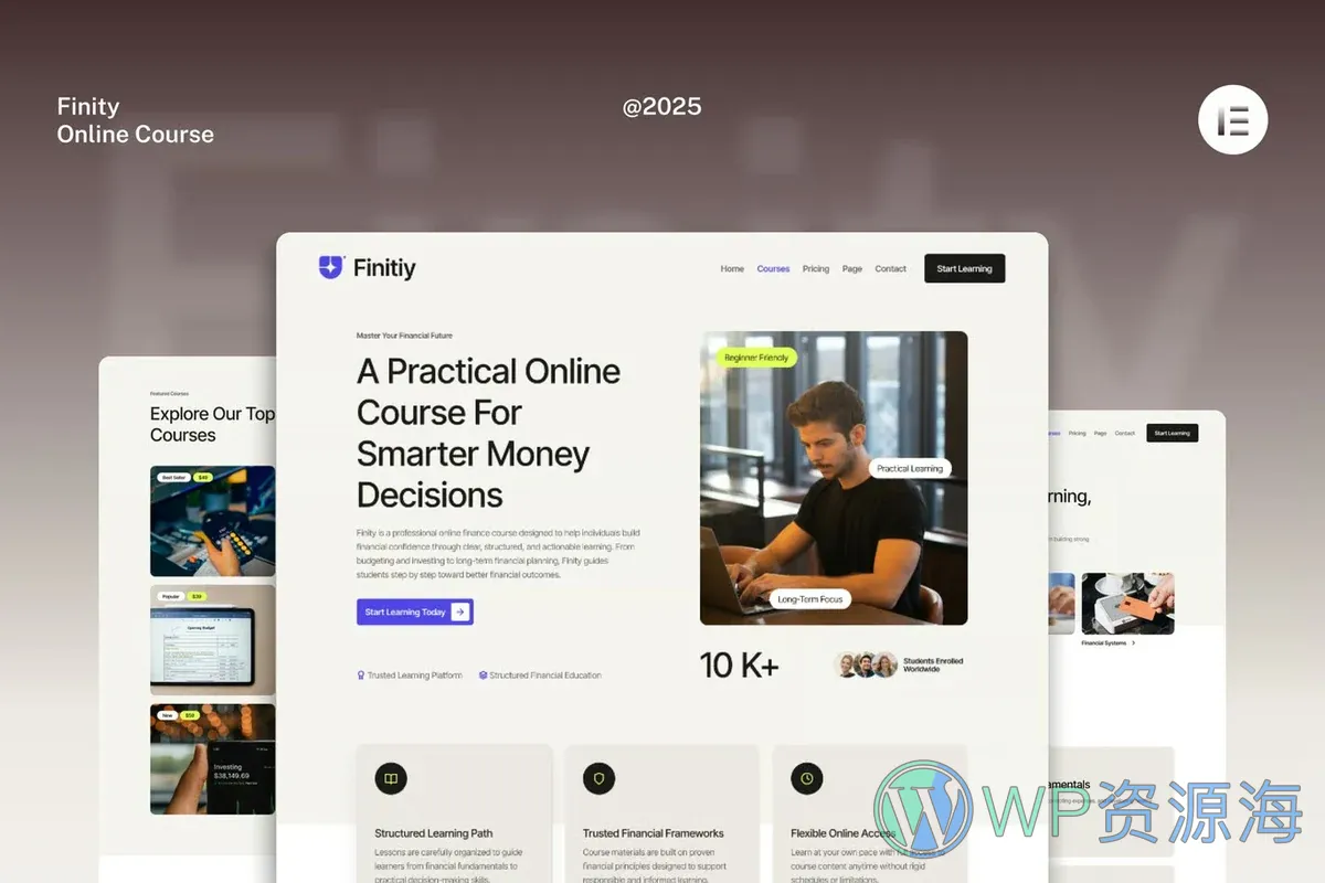 金融在线课程Elementor网站模板_一键导入快速建站插图-WP资源海 教育/培训 Elementor 网站模板封面