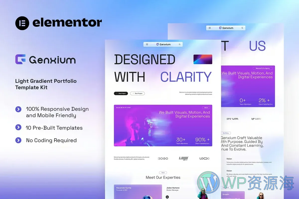 个人作品集Elementor网站模板_一键导入快速建站插图-WP资源海 个人 Elementor 网站模板封面