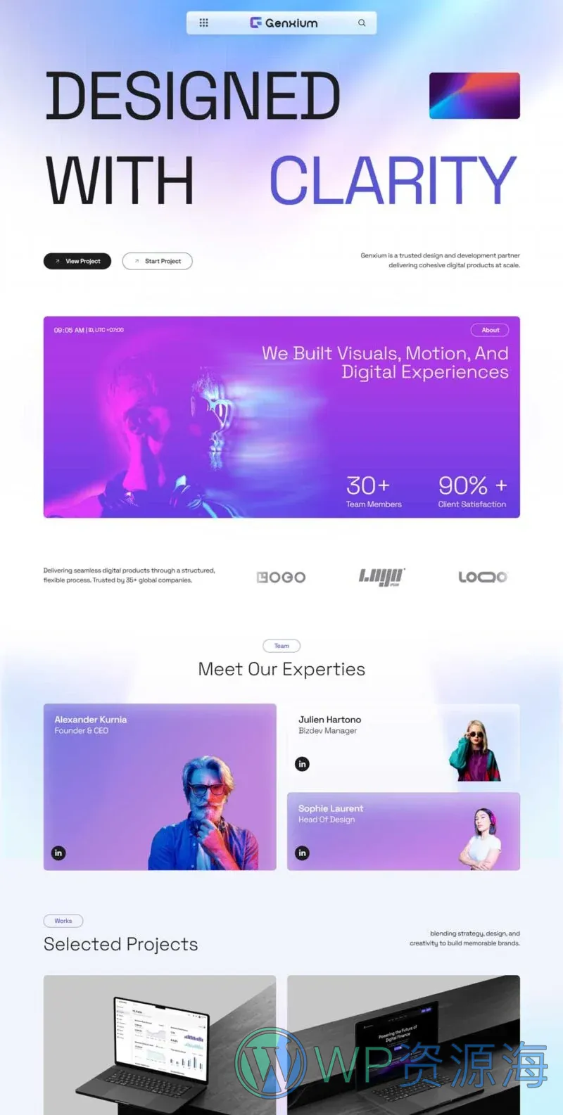 个人作品集Elementor网站模板_一键导入快速建站插图1-WP资源海 个人 Elementor 模板首页预览
