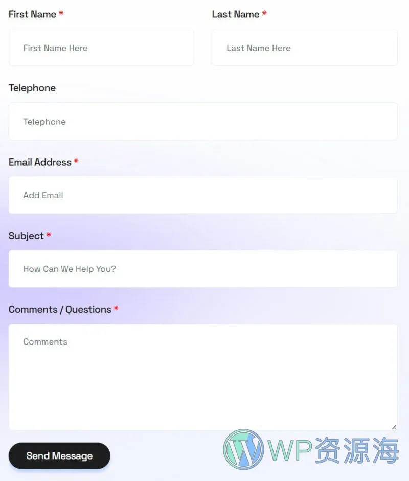 个人作品集Elementor网站模板_一键导入快速建站插图7-WP资源海 个人 Elementor 模板联系表单预览