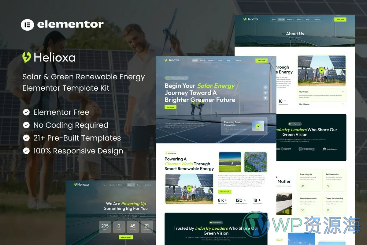 太阳能与可再生能源Elementor网站模板_一键导入快速建站插图-WP资源海 工业/工厂 Elementor 网站模板封面