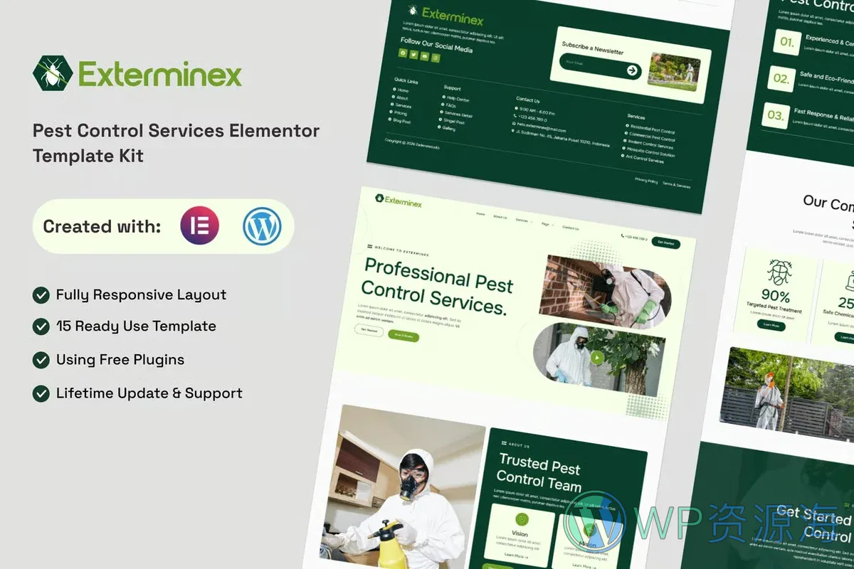 虫害防治服务Elementor网站模板_一键导入快速建站插图-WP资源海 家政 Elementor 网站模板封面