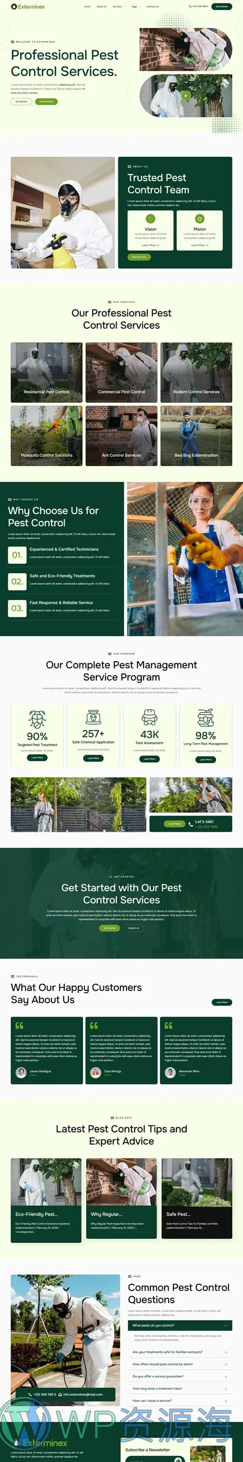 虫害防治服务Elementor网站模板_一键导入快速建站插图1-WP资源海 家政 Elementor 模板首页预览