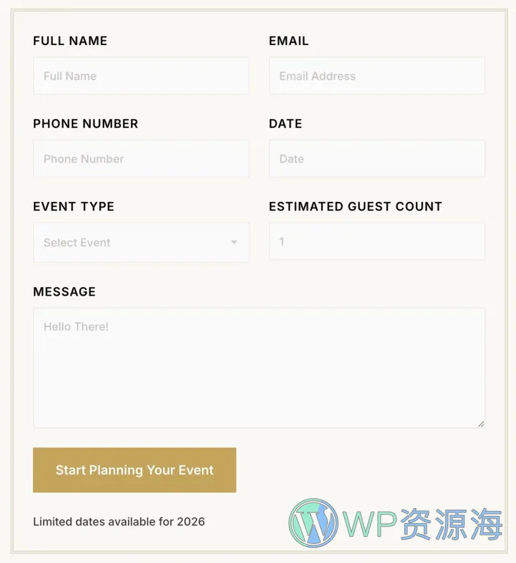 活动餐饮服务Elementor网站模板_一键导入快速建站插图7-WP资源海 餐饮/食品 Elementor 模板表单预览