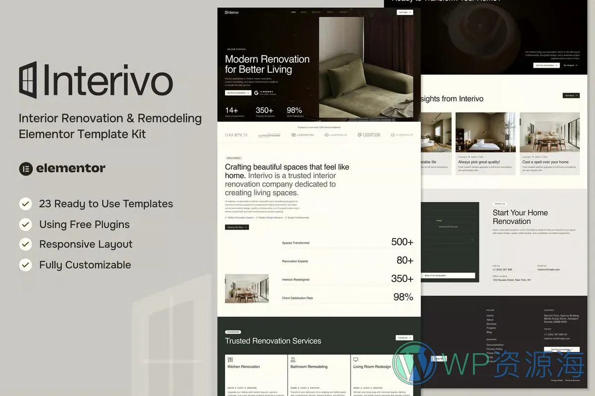 家居装饰Elementor网站模板_一键导入快速建站插图-WP资源海 家居用品 Elementor 网站模板封面