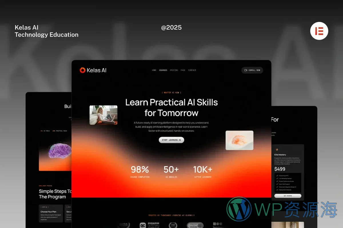 AI技术在线课程Elementor网站模板_一键导入快速建站插图-WP资源海 教育/培训 Elementor 网站模板封面