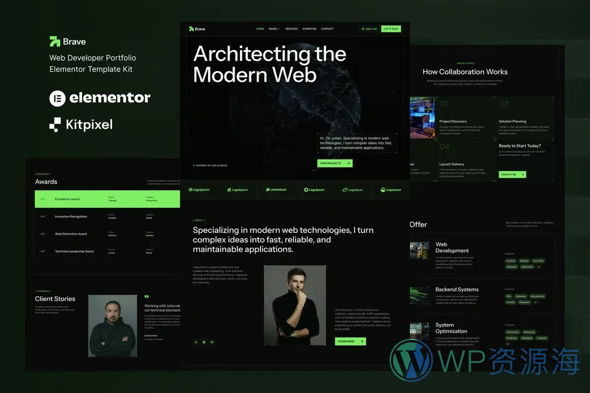 网页开发者作品集Elementor网站模板_一键导入快速建站插图-WP资源海 软件/开发 Elementor 网站模板封面