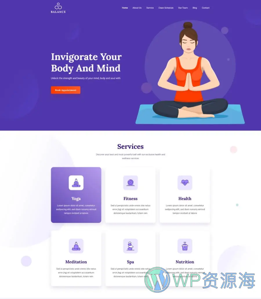 健康与养生Elementor网站模板_一键导入快速建站插图9-WP资源海 Balance Header Section