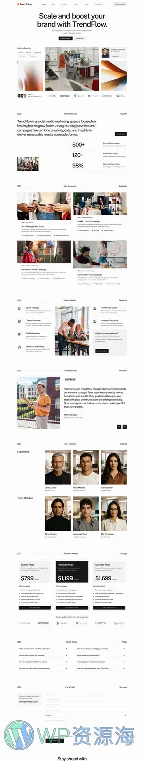 社交媒体营销机构Elementor网站模板_一键导入快速建站插图1-WP资源海 广告/营销 Elementor 模板首页预览