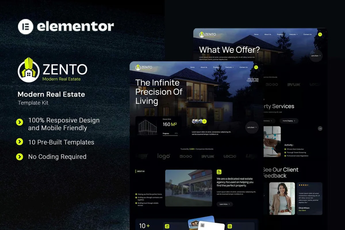 现代地产中介Elementor网站模板_一键导入快速建站
