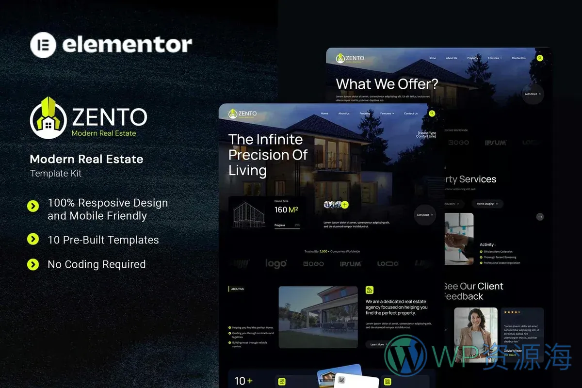 现代地产中介Elementor网站模板_一键导入快速建站插图-WP资源海 建筑/地产 Elementor 网站模板封面