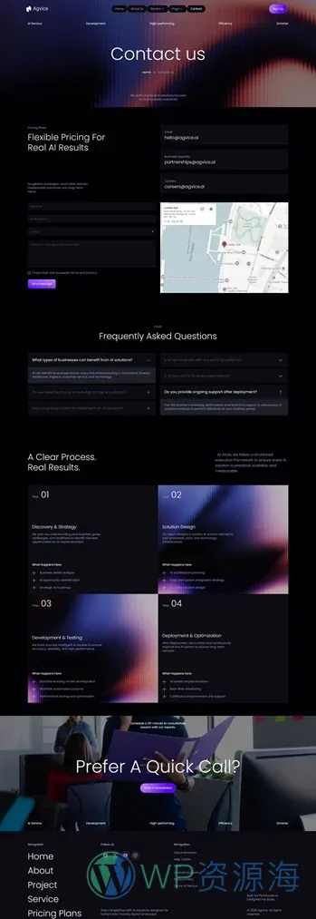 AI代理服务机构Elementor网站模板_一键导入快速建站插图2-WP资源海 AI Elementor 模板联系页面预览