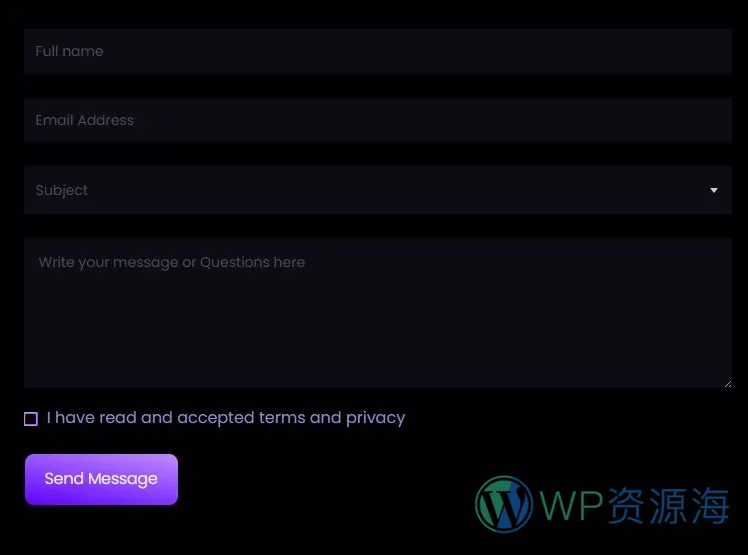 AI代理服务机构Elementor网站模板_一键导入快速建站插图7-WP资源海 AI Elementor 模板联系表单预览