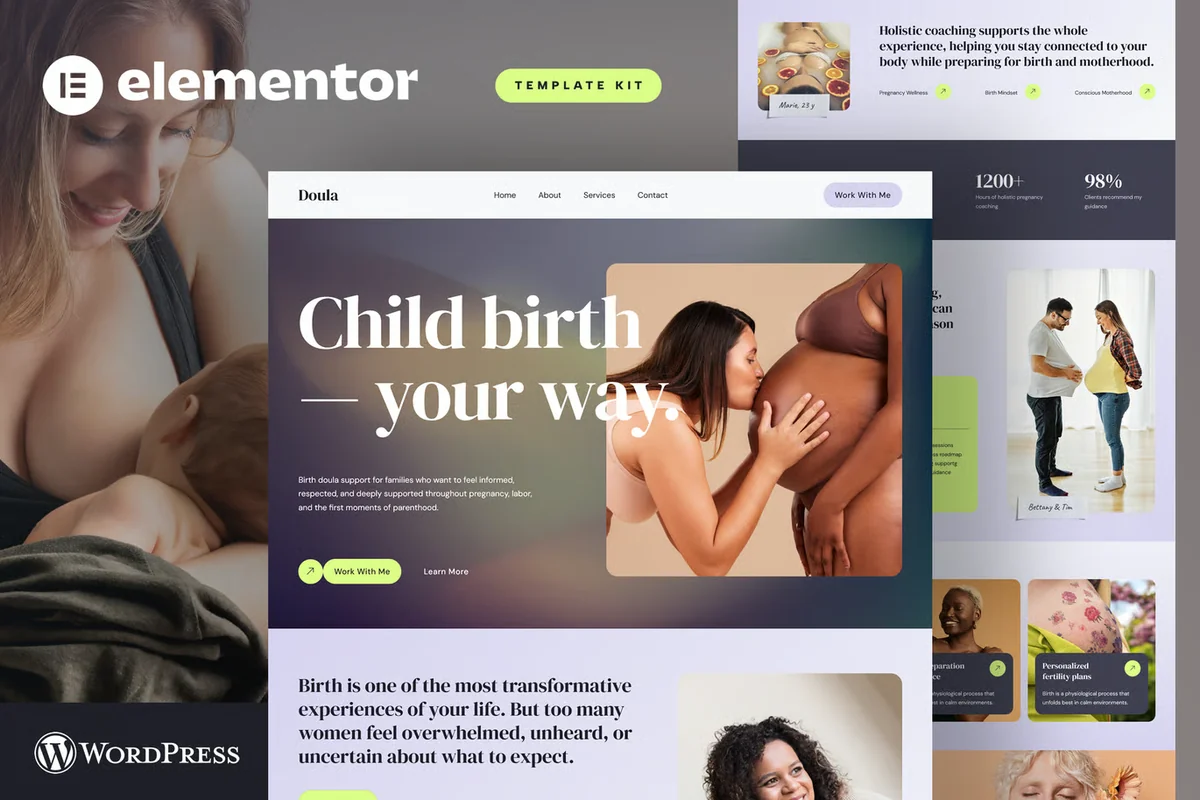 孕产陪护与产后照护Elementor网站模板_一键导入快速建站