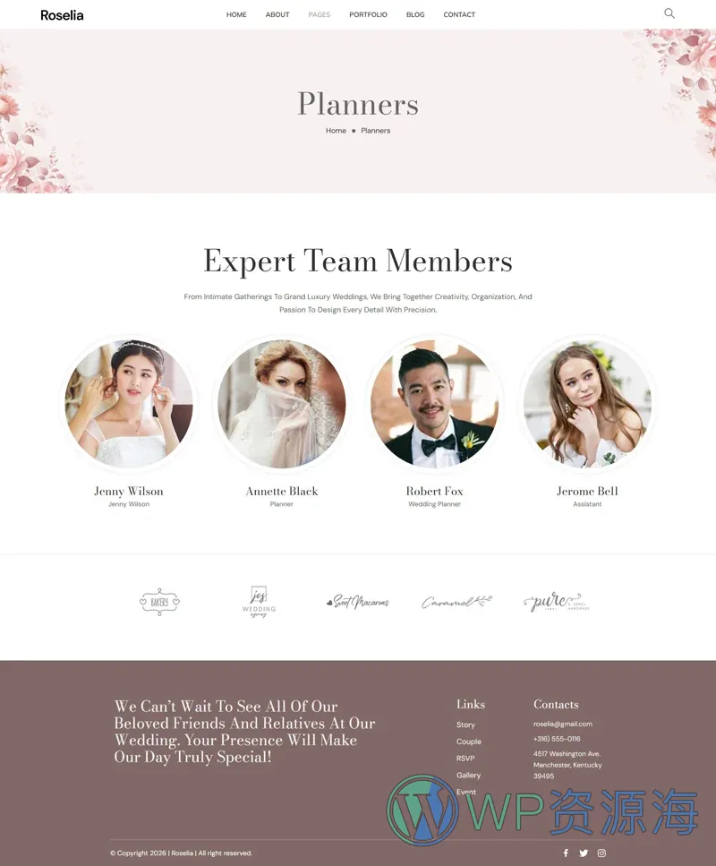 婚礼策划Elementor网站模板_一键导入快速建站插图3-WP资源海 婚礼/婚庆 Elementor 模板策划师团队预览