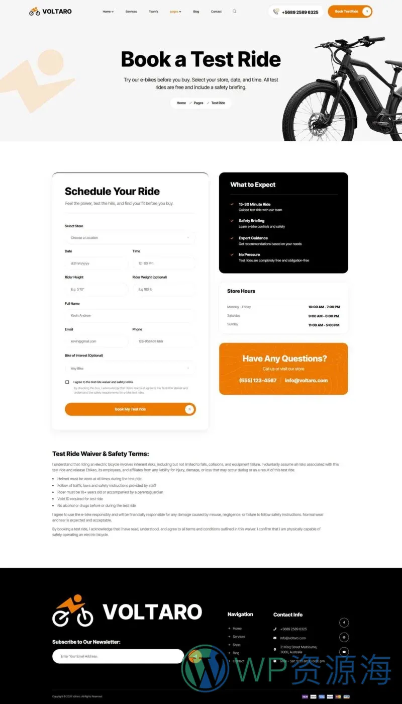 企业官网Elementor网站模板_一键导入快速建站插图2-WP资源海 企业 Elementor 模板预约试骑预览