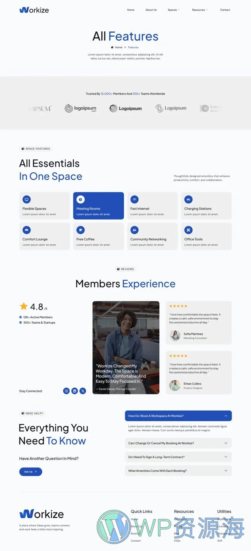 共享办公空间Elementor网站模板_一键导入快速建站插图4-WP资源海 场馆 Elementor 模板功能特色预览