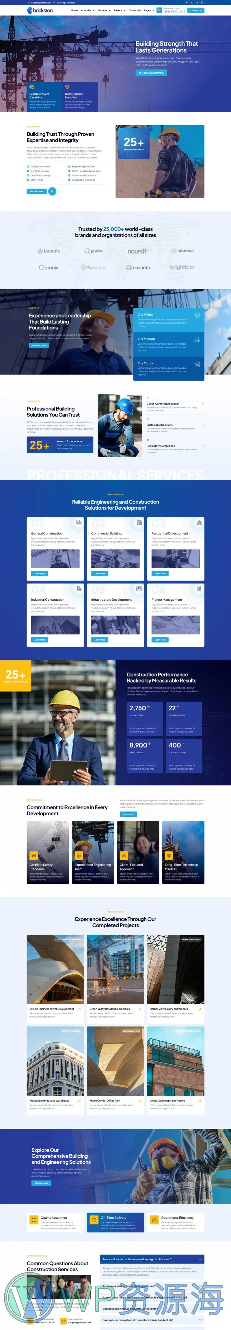 建筑施工服务Elementor网站模板_一键导入快速建站插图1-WP资源海 建筑/地产 Elementor 模板首页预览