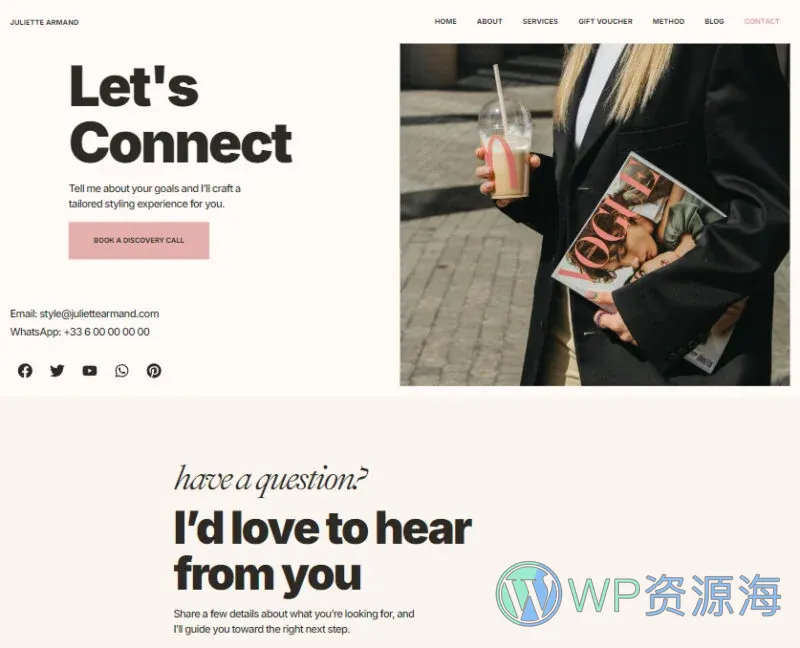 个人造型顾问Elementor网站模板_一键导入快速建站插图6-WP资源海 服装 Elementor 模板联系页面预览