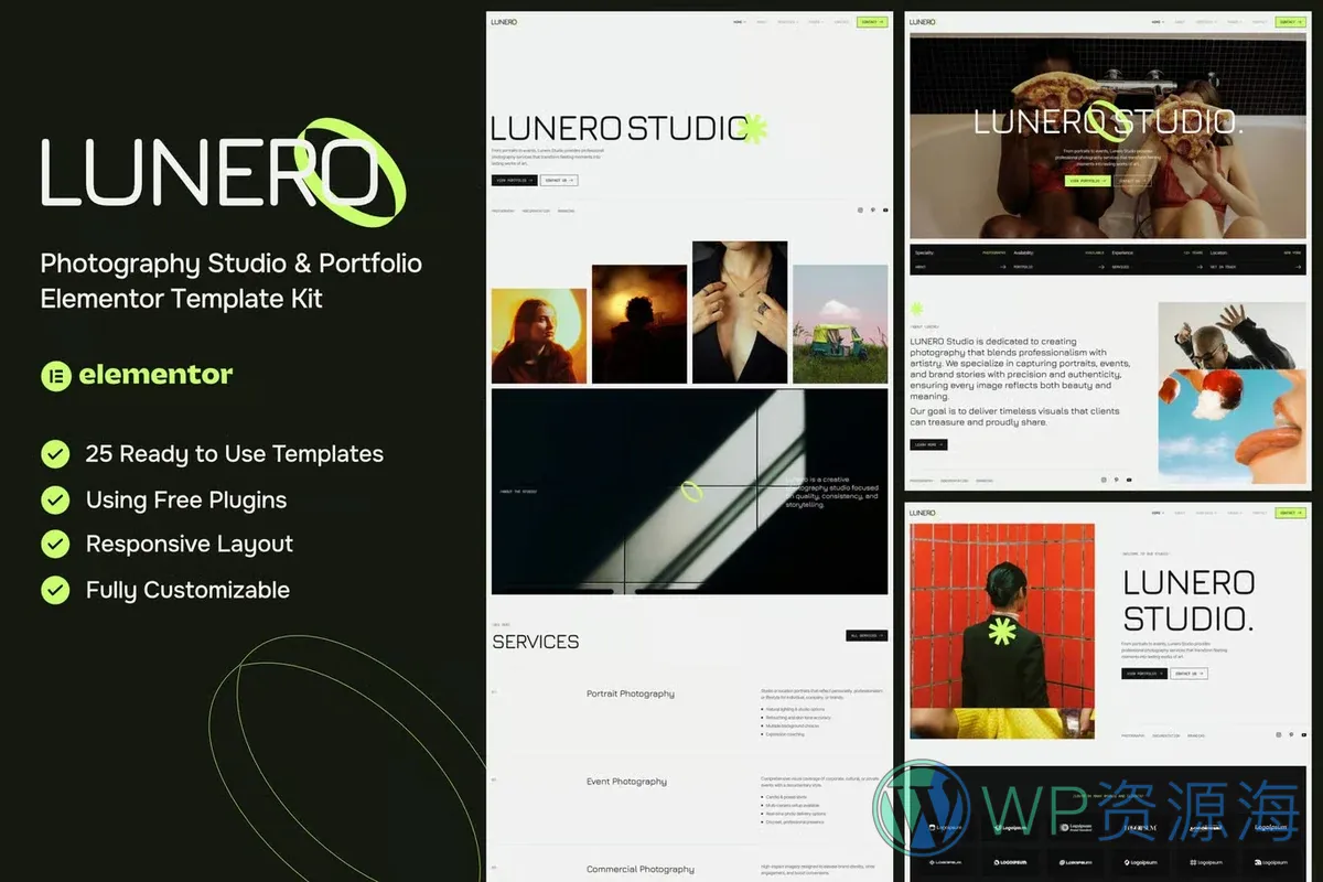 摄影工作室作品集Elementor网站模板_一键导入快速建站插图-WP资源海 摄影 Elementor 网站模板封面