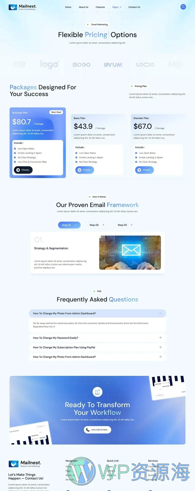 邮件营销服务Elementor网站模板_一键导入快速建站插图4-WP资源海 广告/营销 Elementor 模板价格页面预览