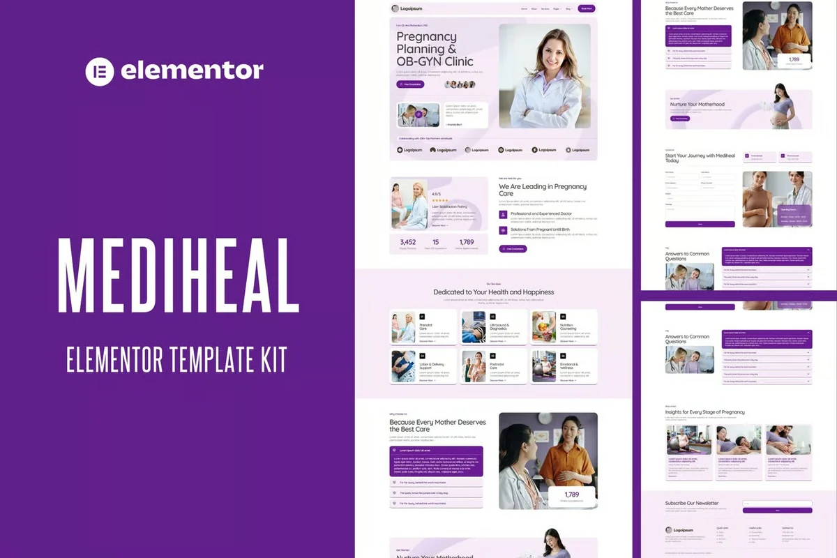妇产科诊所Elementor网站模板_一键导入快速建站