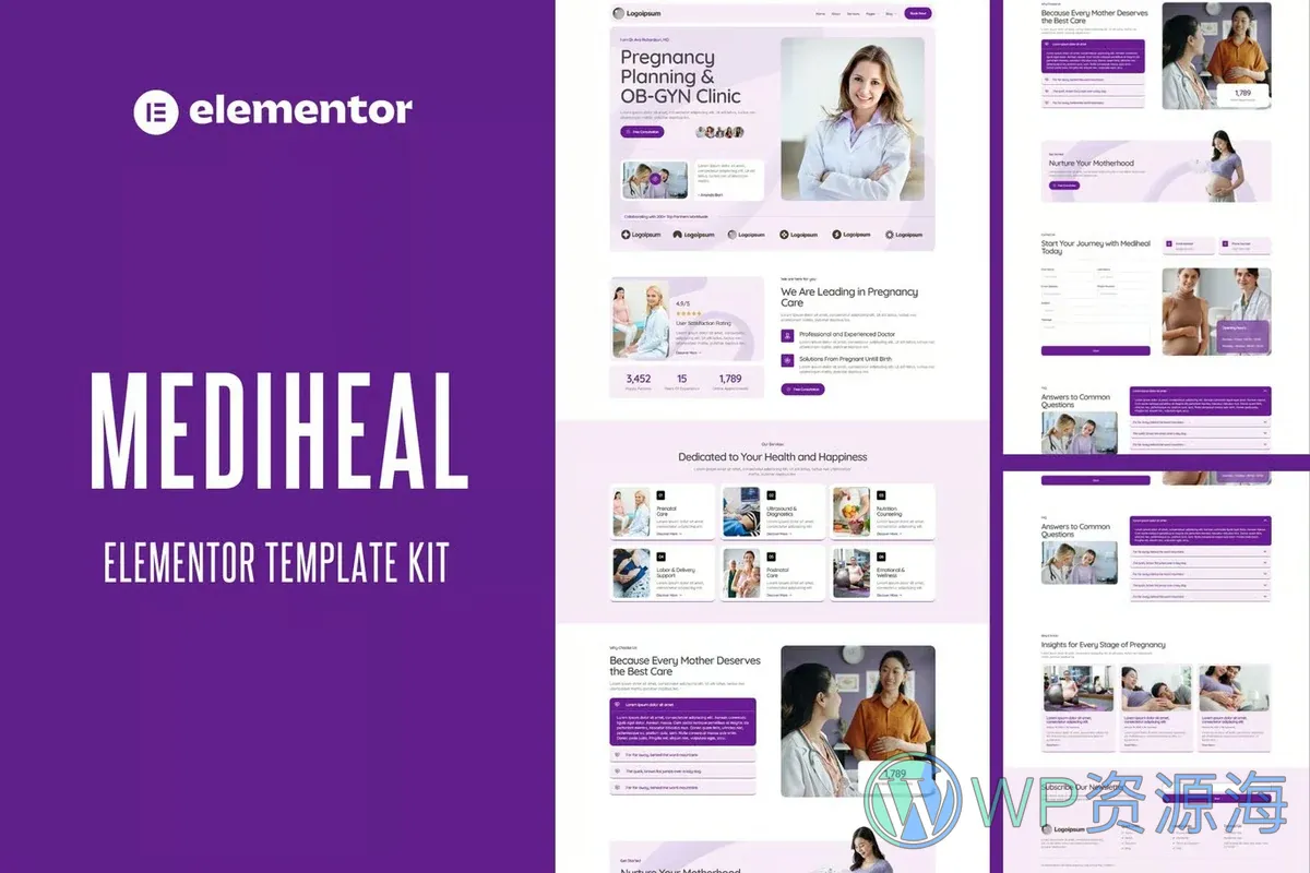 妇产科诊所Elementor网站模板_一键导入快速建站插图-WP资源海 健康/医药 Elementor 网站模板封面