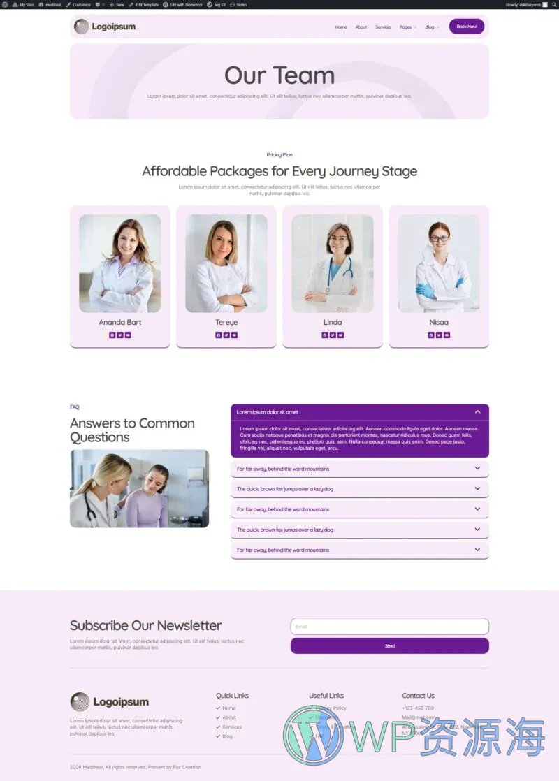 健康/医药 Elementor 模板团队页面预览