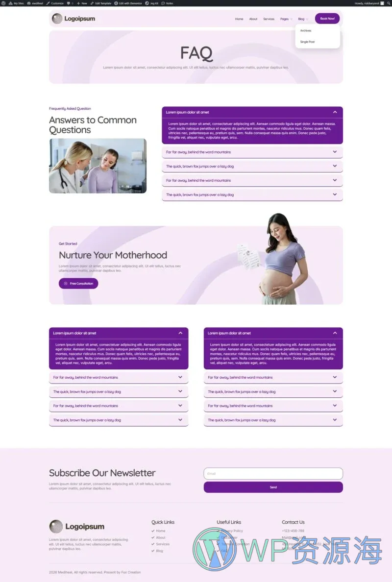 健康/医药 Elementor 模板常见问题预览