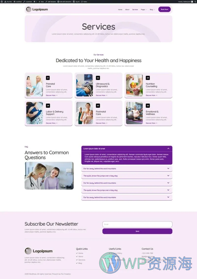 健康/医药 Elementor 模板服务页面预览
