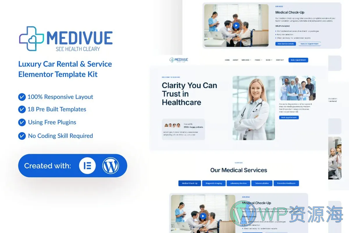 医疗健康服务Elementor网站模板_一键导入快速建站插图-WP资源海 健康/医药 Elementor 网站模板封面