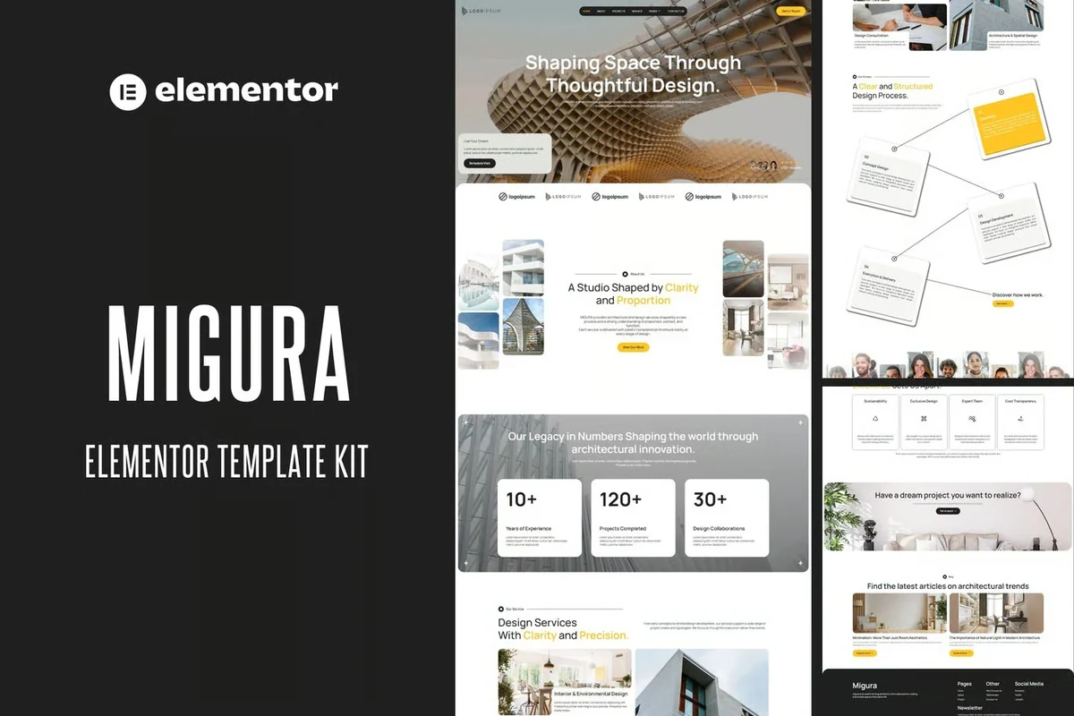 建筑空间设计Elementor网站模板_一键导入快速建站